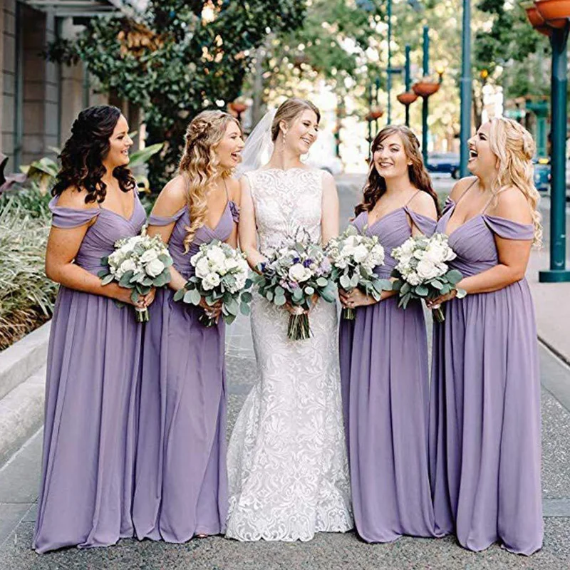

2023 Bridesmaid Dresses High Quality Chiffon A-Line Evening Party Dress Sexy Cold Shoulder Pleated Formal Dress ANE-1