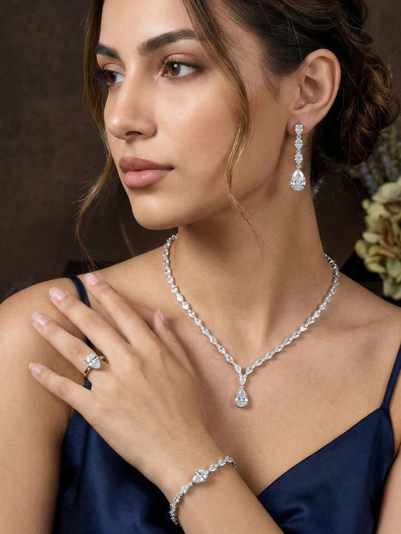 

Luxury Cubic Zirconia Jewelry Set Necklace Earrings Ring Bracelet For Women