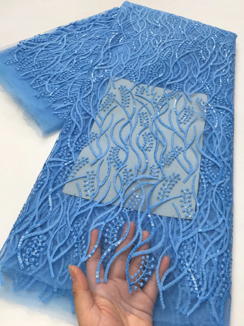 

2025 High Quality African Mesh Sequins Lace Fabric French Tulle Embroidered Lace Fabric Nigerian Luxury Fabric For Women Dresses