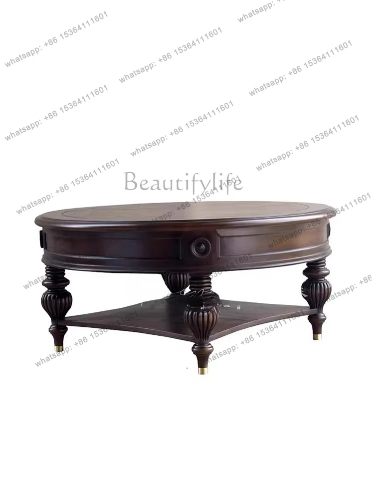 American French solid wood retro old round coffee table coffee table