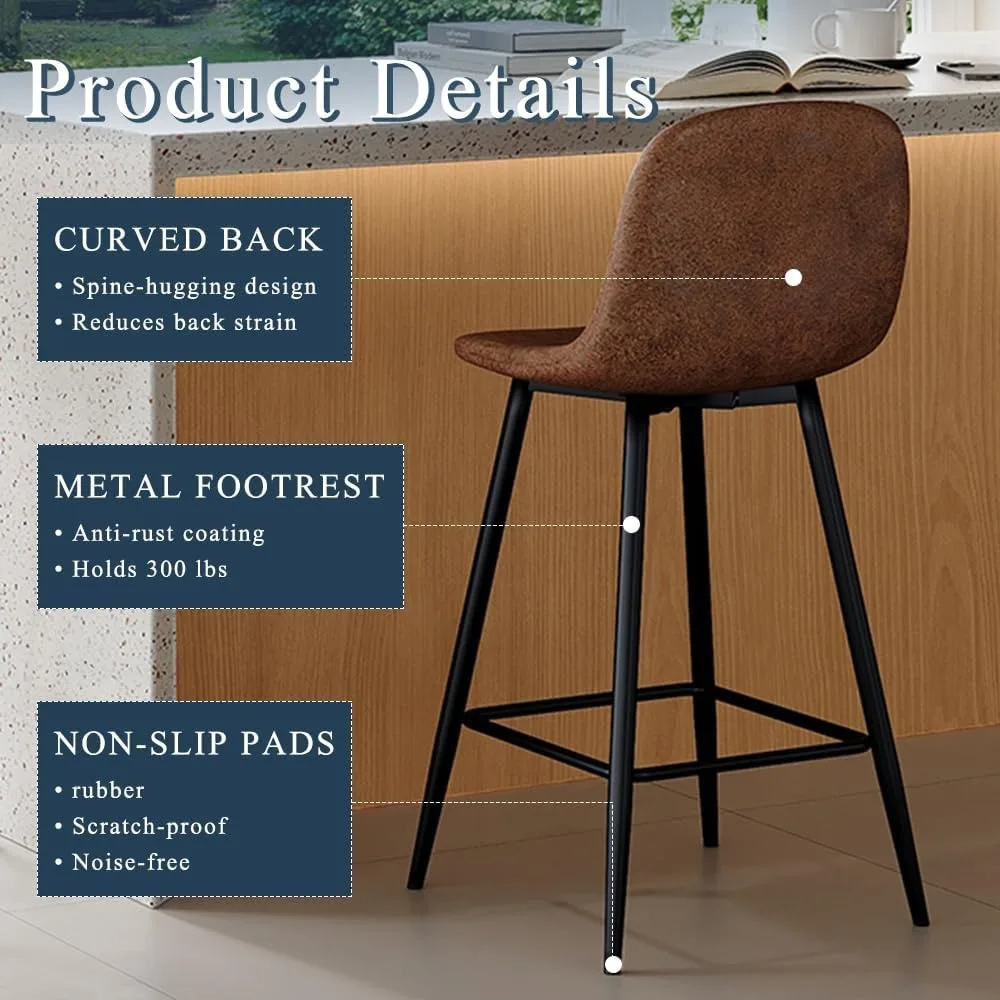 ชุดเก้าอี้บาร์สูง 24 นิ้วหุ้มผ้า 4 ตัวพร้อมพนักพิงและขาโลหะ