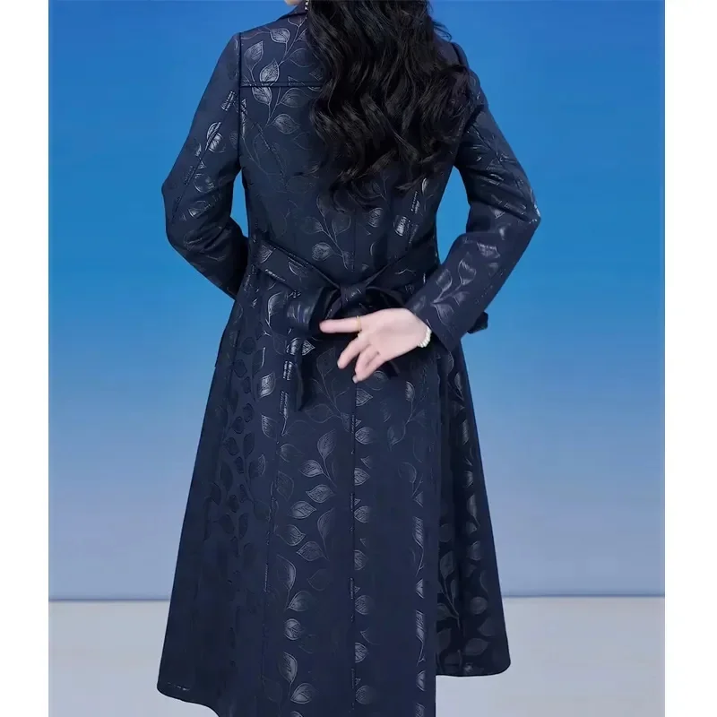 Giacca a vento da donna Jacquard di alta qualità di grandi dimensioni 6XL Trench antivento Jacklets della madre nuovo per l'autunno inverno 2024 Navy