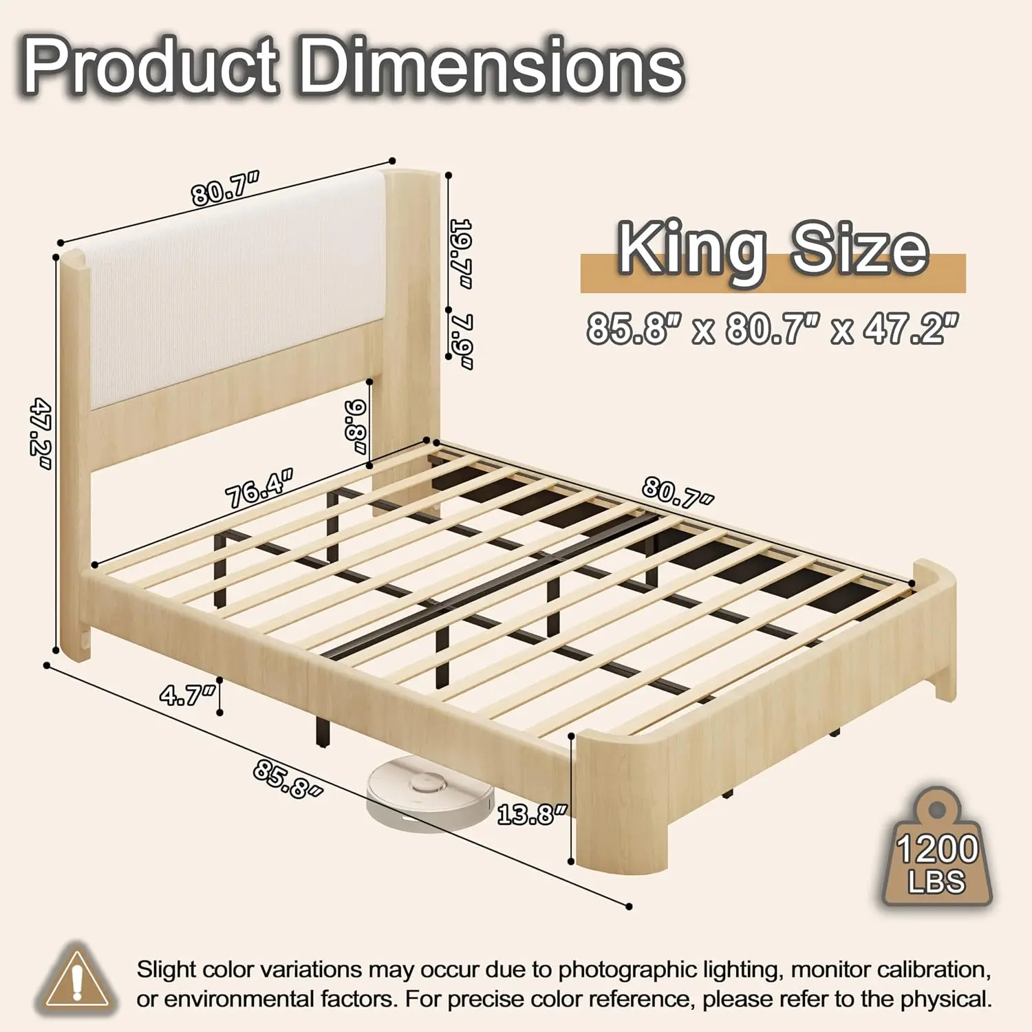 King Size Upholstered Platform Bed Frame with Wingback Headboard, Motion-Sensing LED Lights, Sturdy Slats,, Customized