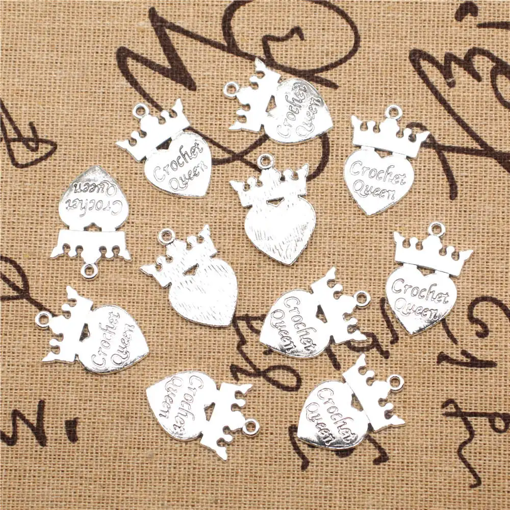 Diy Jewelri Findings For Diy Charms Crown Peach Heart Antique Silver Color Pendants 17x25mm 10pcs