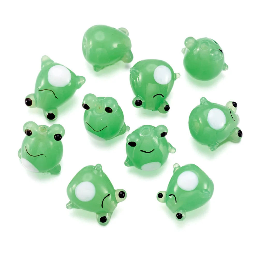 

10pcs Cute Summer Green Frog Lampwork Beads For Jewelry Making DIY Loose Spacer Beads Necklace Earring Keychain Accessories