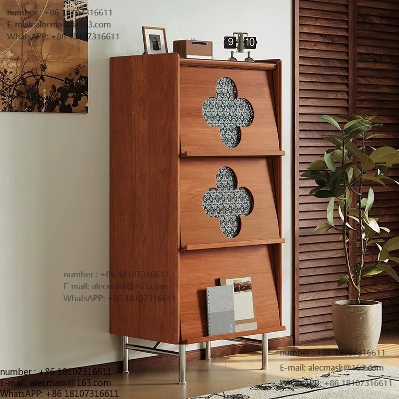 

Medieval style all-solid wood four-leaf clover side cabinet, living room combination furniture, rubber wood, bedside bucket cabi