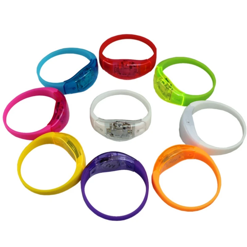 200 Pcs Unisex Sound Controlled LED Light Up Bracelet Activated Glow Flash Bangle For Mother's Day Festival Party