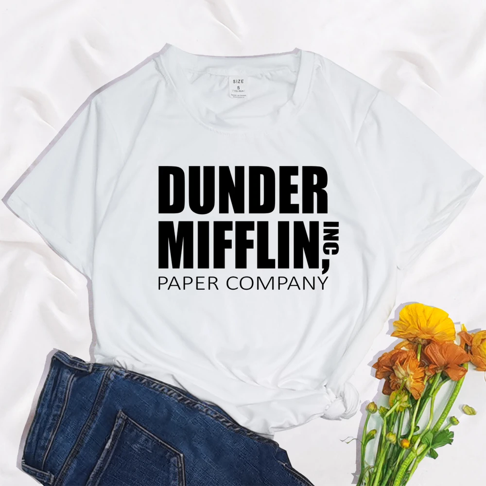 The Office TV Show Dunder Mifflin Paper Company print ladies T-shirt casual basics O-collar white shirt short sleeve T-shirts