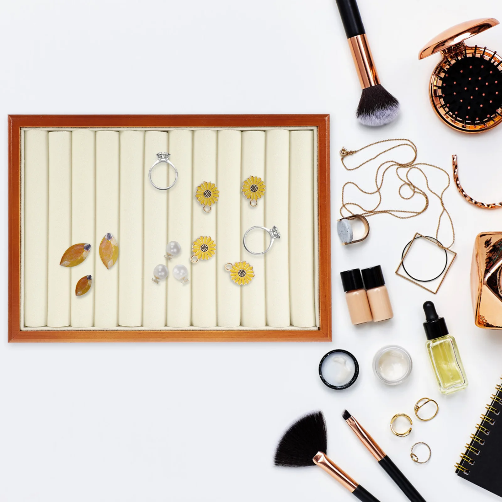 

Деревянный поднос для украшений с 6 отделениями, винтажный органайзер для колец, серег, косметики, подставка для туалетного столика, домашний органайзер для хранения