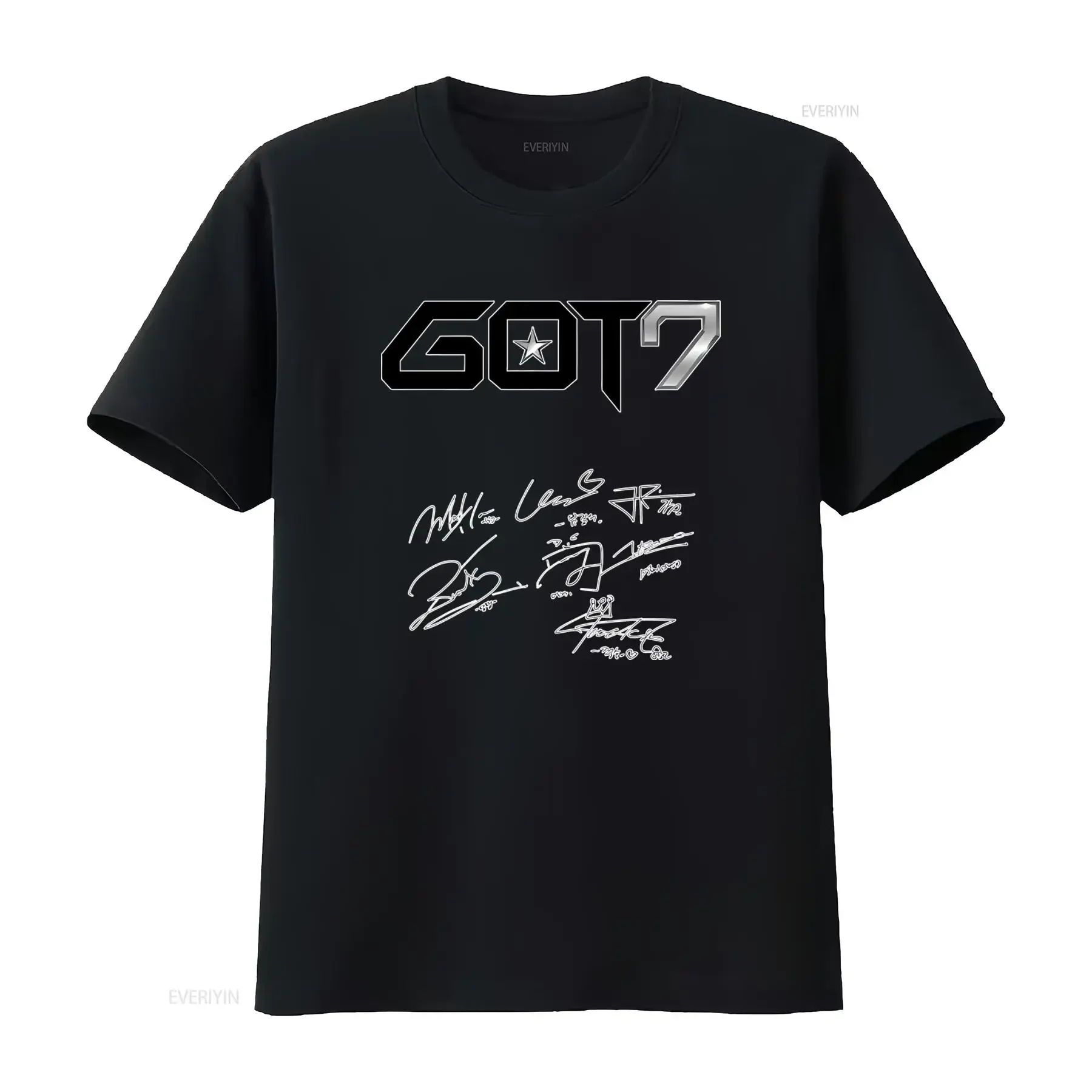 Camiseta Kpop Got7 All Member Sign com Design Hard Carry, Qualidade Premium, Perfeita para Fãs, Estilo Vintage Lavado, Moda Masculina Ligeiramente Desgastada