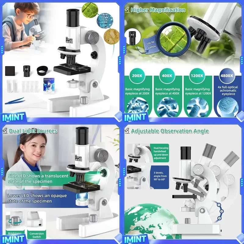 

4800x HD Childrens Microscope Elementary School Children Science Experimental Biology Microscope Digital Microscope