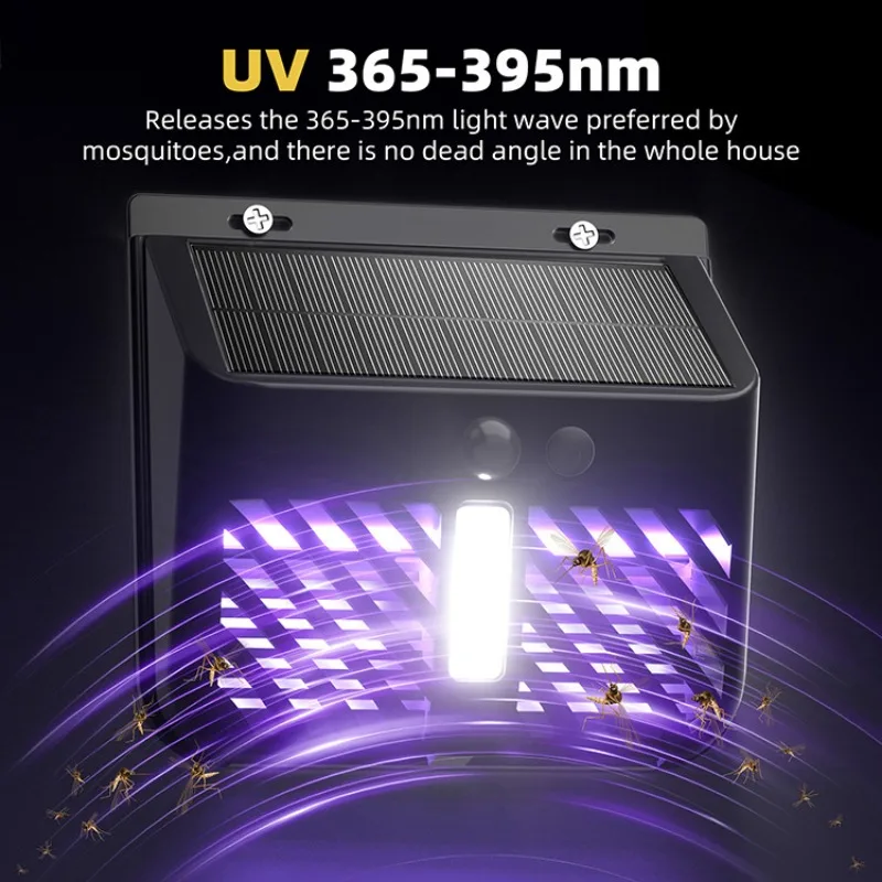 2IN1 Solar Floodlight with Bulit-in Bug Zapper Outdoor Waterproof Motion Activated LED Floodlight Zapps Flying Insects Mosquito