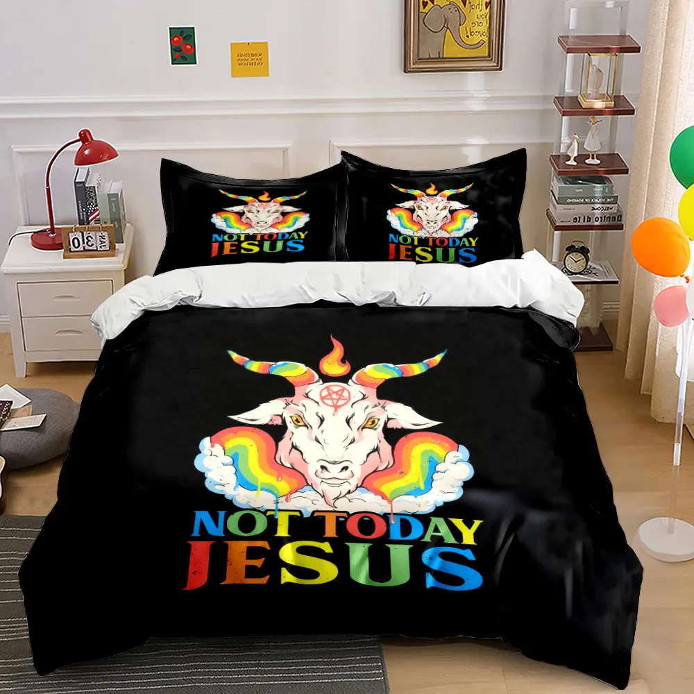 Buntes Ziegen-Design-Dekorationsset, Bettwäsche-Set mit 1 Bettbezug, 2 Kissenbezügen, Einzelbett, Doppelbett, King-Size-Bett, Queen-Size-Bett, Geschenk