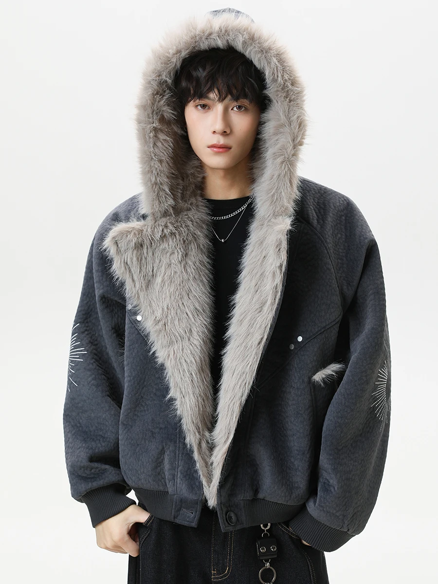 

Мужская уличная куртка Boyue American Sle Sun с вышивкой, деконструированным меховым воротником и изображением горного орла, для активного отдыха, морозостойкая, из хлопка