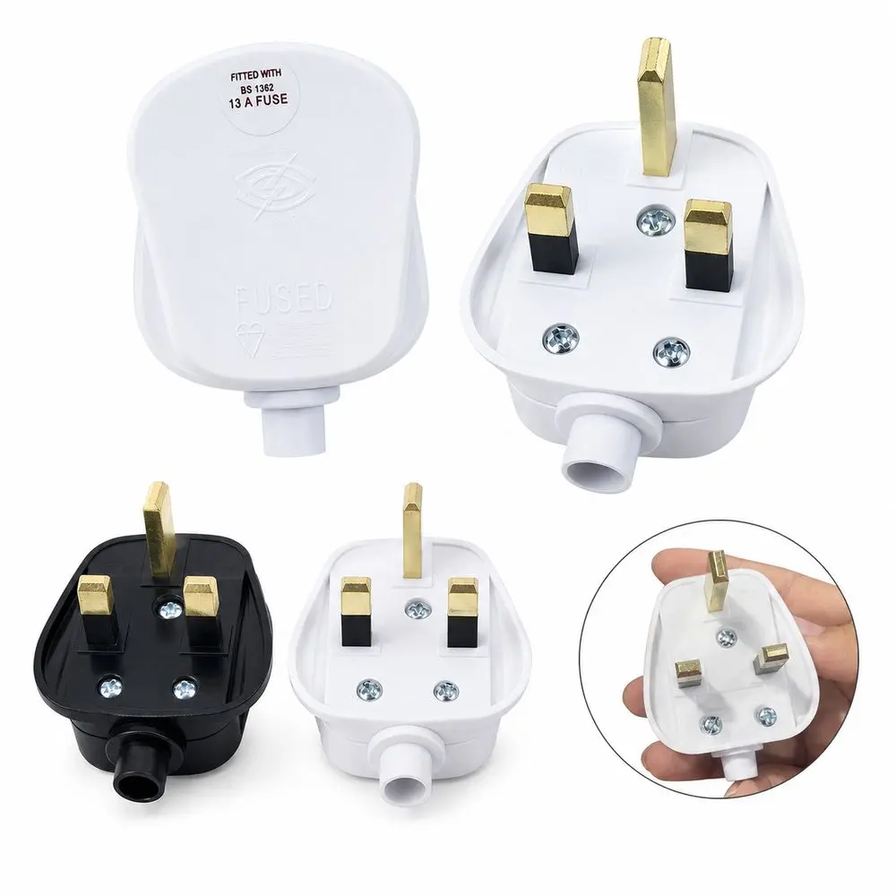 New Black/White UK Mains Plug Copper Removable Rewireable Plug Power Cord Connector Power Cord Assembly