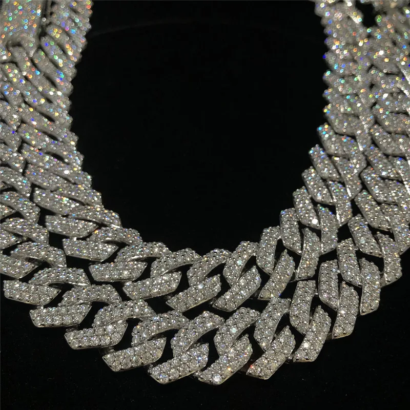 

15 мм стерлингового серебра Iced Out хип-хоп муассанит ювелирные изделия кубинское ожерелье с длинной застежкой блестящие бриллианты мужские ювелирные изделия кубинская цепочка
