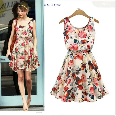 New European and American women's chiffon dress summer sleeveless floral large size MIDI skirt