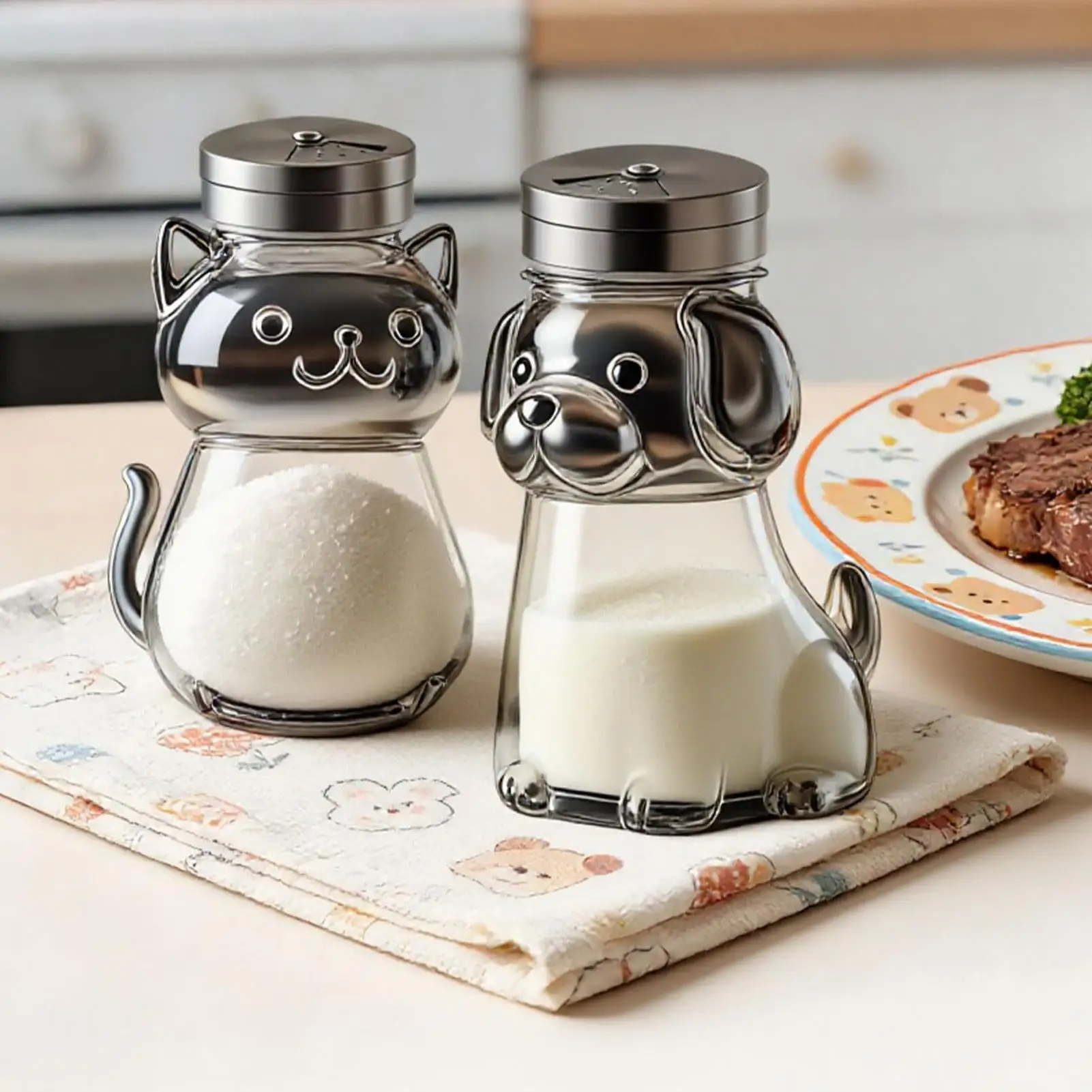 Cute Animal Salt Shaker with Lid Seasoning Container Dispenser for Home Kitchen Table Barbecue RV Camper Restaurant ﻿