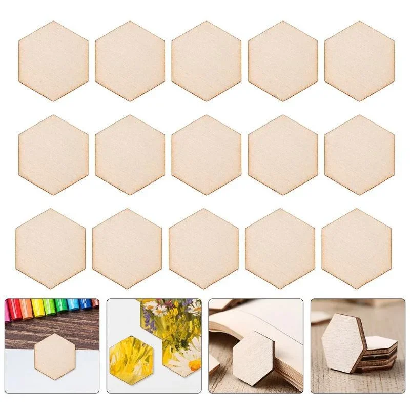 50/100Pcs Hexagon Blank Wood Chips Unfinished Wooden Plate Decorative Arts Crafts DIY Making Wedding Tags Christmas Blank Gifts