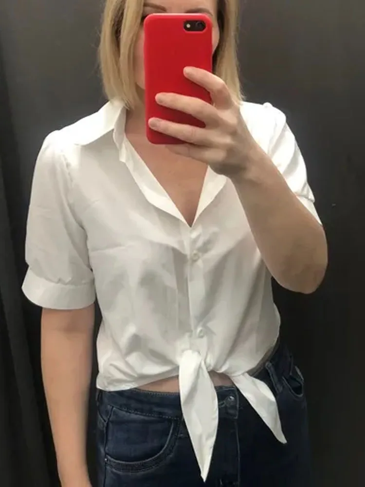 새로운 여름 캐주얼 여성 셔츠 2026 숄 화이트 버튼업 블라우스 여성 패션 우먼 탑스 우아한 여성 튜닉 의류 19870