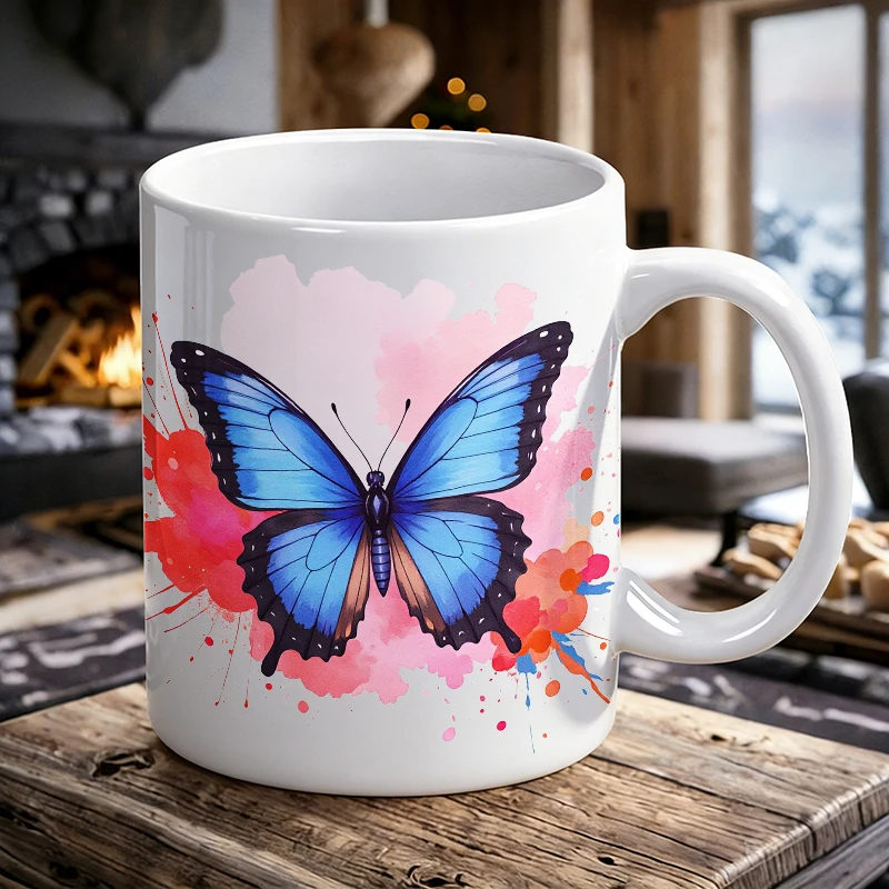 

Watercolor Blue Morpho Butterfly Mug, Aesthetic Ink Splash Ceramic Cup, Coffee Cup, Milk Cup, Office Tea Cup, Gift for Friends