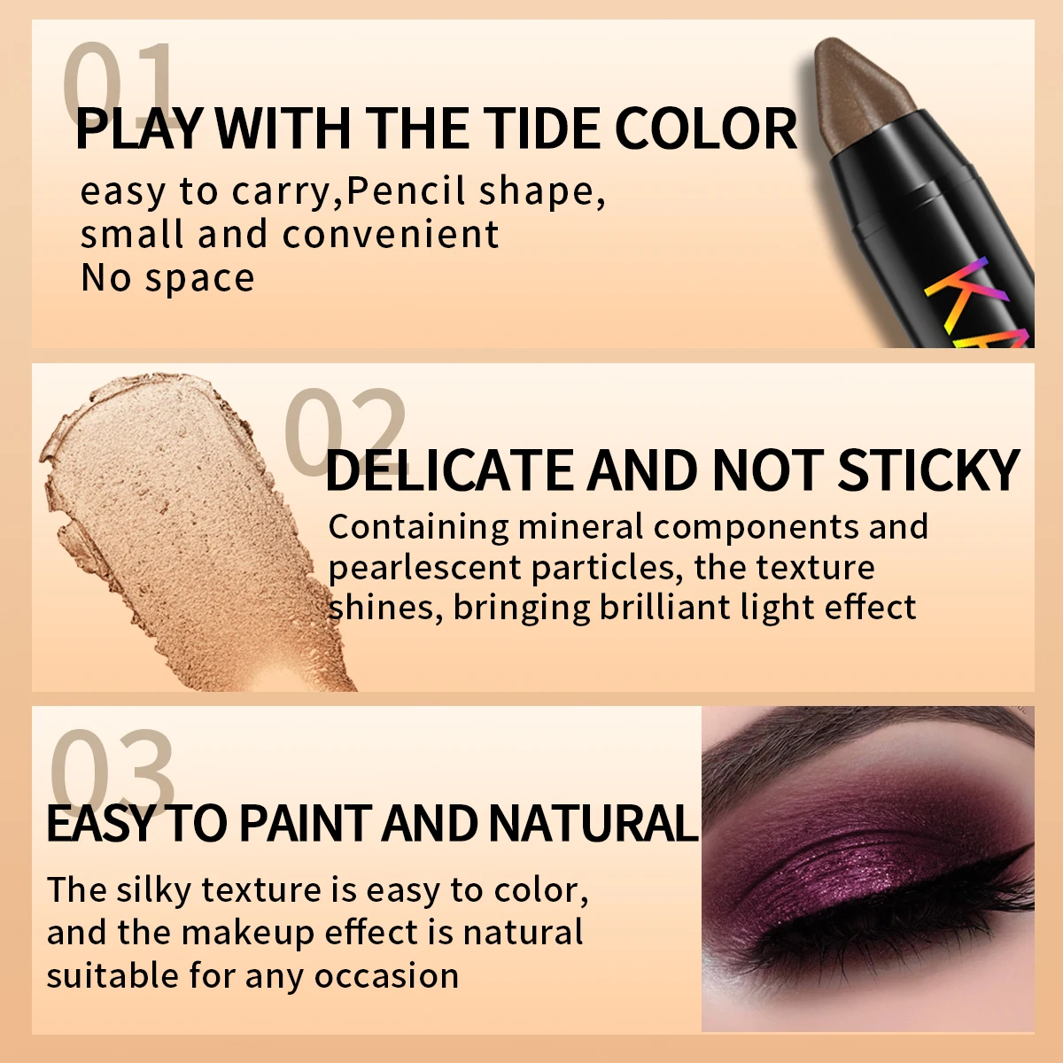 6pc Metallic Purple Green Blue Eyeshadow Pencil Glitter Silkworm Liner Pen Makeup Long Lasting Gold Cream Eye Shadow Stick