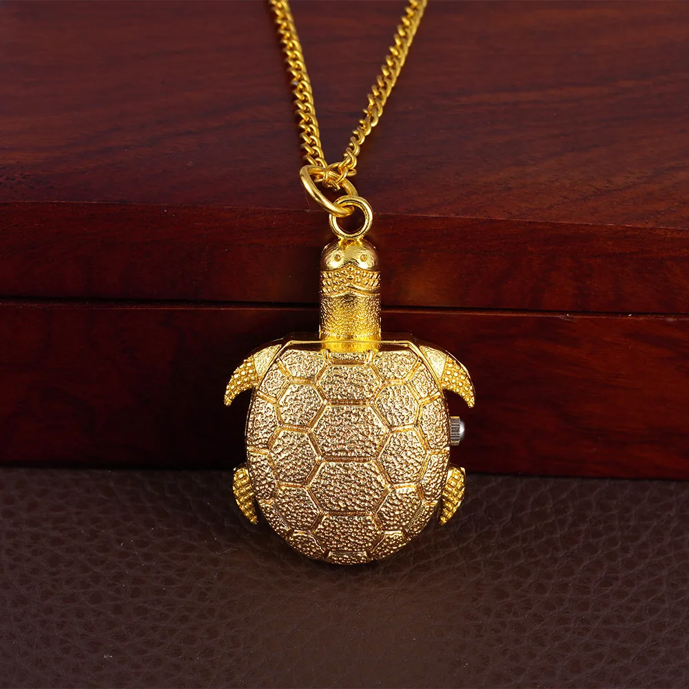 Vintage Small Dial Quartz Pocket Watch for Men Women Fob Chain Luxury Gold Turtle Pendant Necklace Clock for Collection Gift