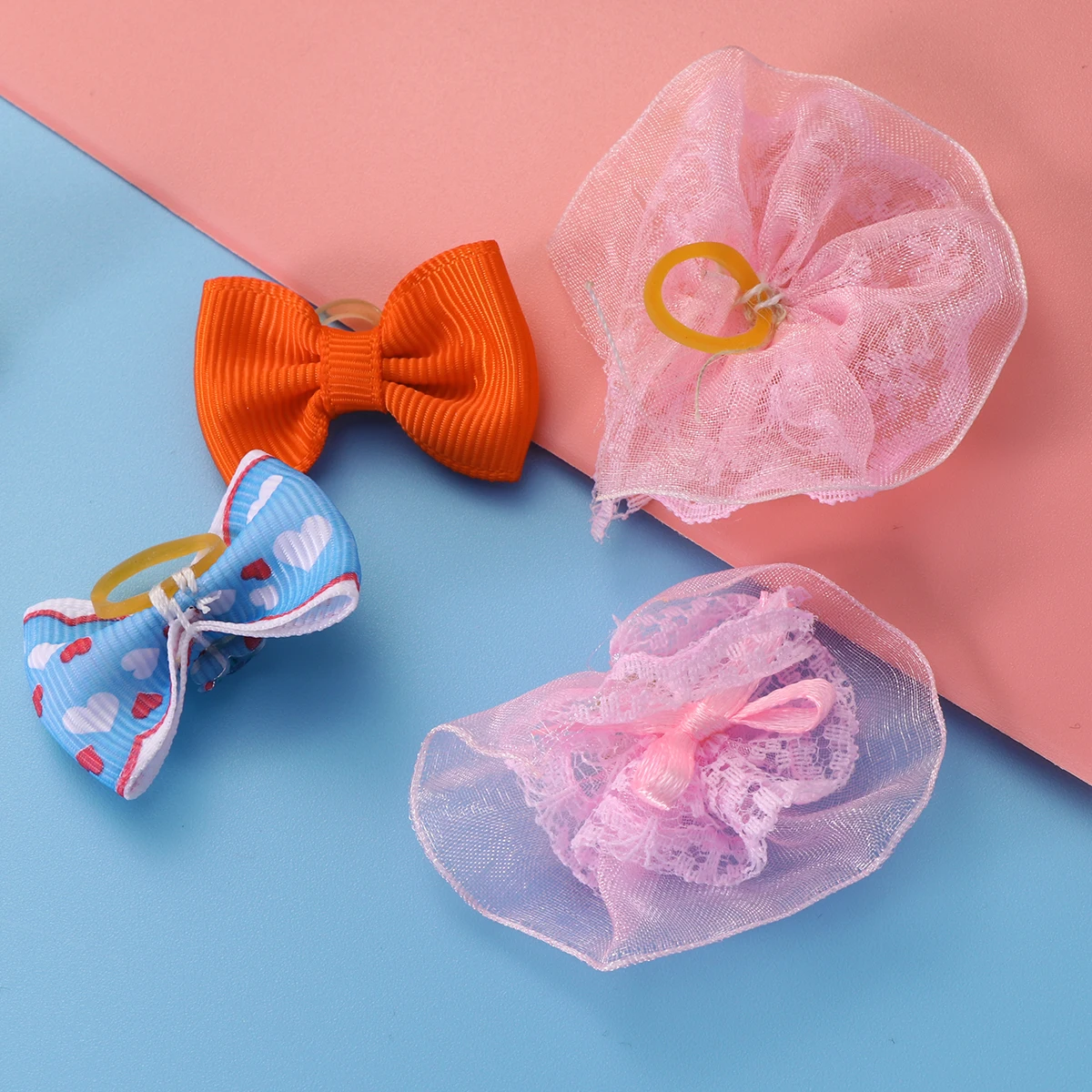 

60pcs Pet Dog Bow Hair Ribbons Multi-color Elastic Bands for Grooming Adjustable Size Cute Accessories Pets Hair Decoration