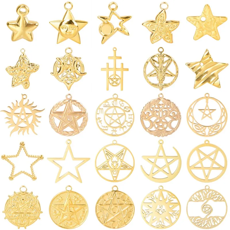 Vacuum Plating Of Gold Color In 18k Furnace Pentagram Pendants No Fade Stainless Steel Charms For Jewelry Making Supplies Bulk