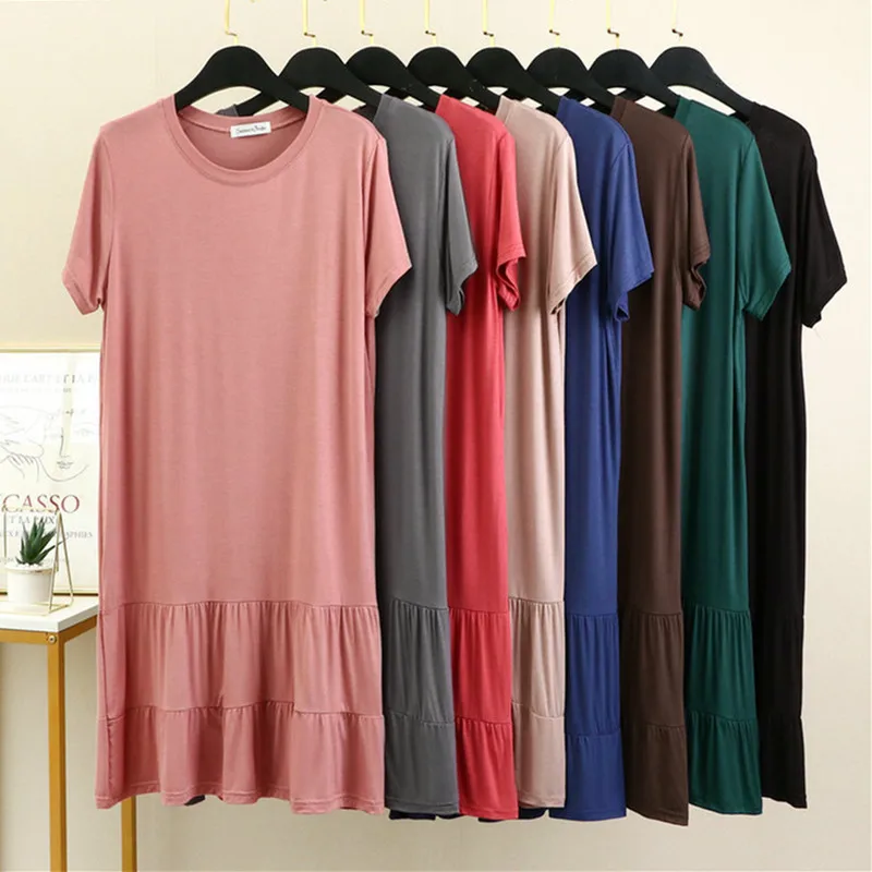 Night Wears For Women Summer Nightgowns Casual Modal Sleepwear Vestidos Female Loose Nightshirt Pleated Middle Length Dress