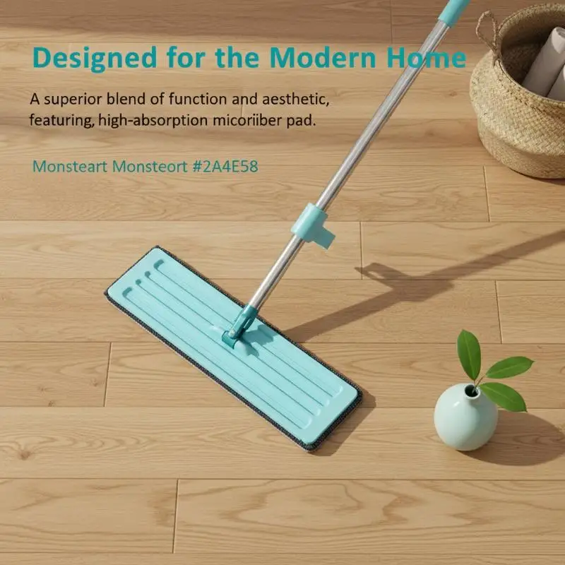 Hand Free Wringing Flat Mop Squeeze Mop, Microfiber Pads Wet Dry Floor Cleaning Lazy Mop, Self Wringing Mop for Home Cleaning