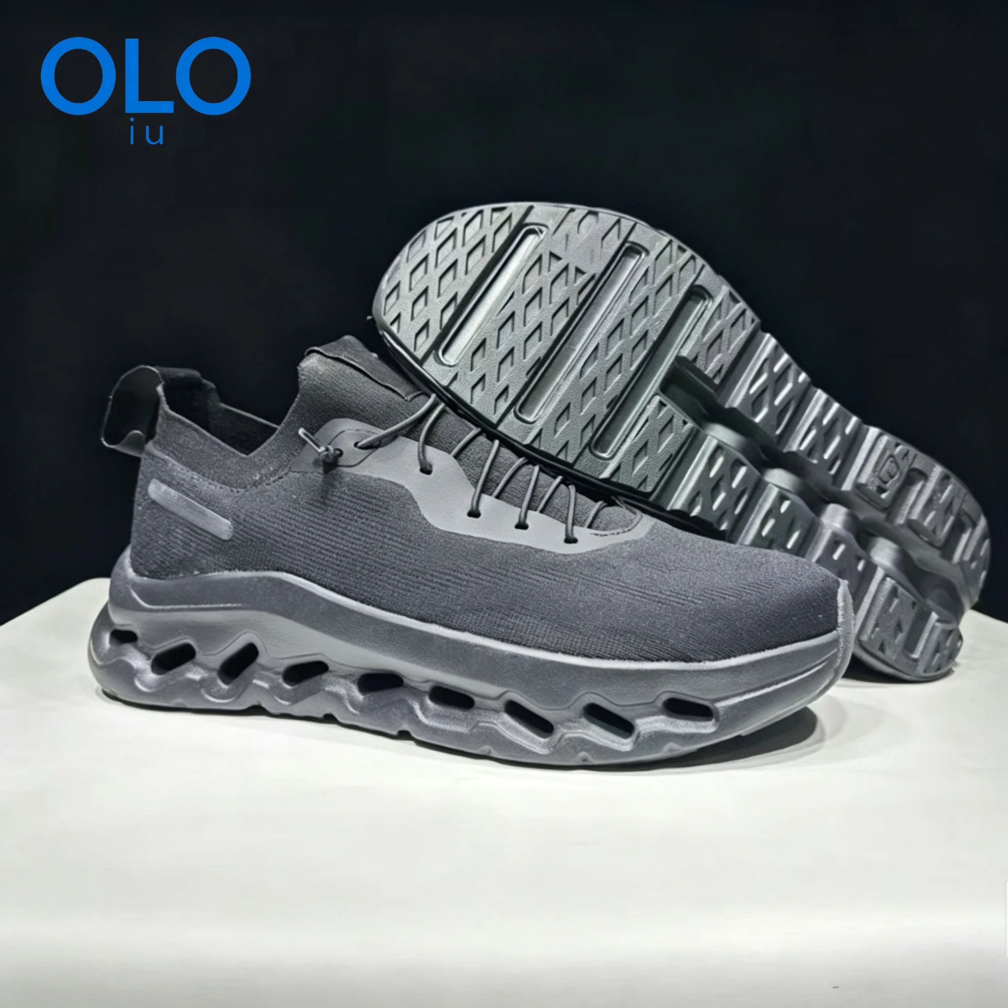 Sneakers da Corsa con Tomaia in Maglia Grigio Scuro, Allacciatura Rapida, Suola Spessa Traforata, Scarpe Sportive per Allenamento in Palestra
