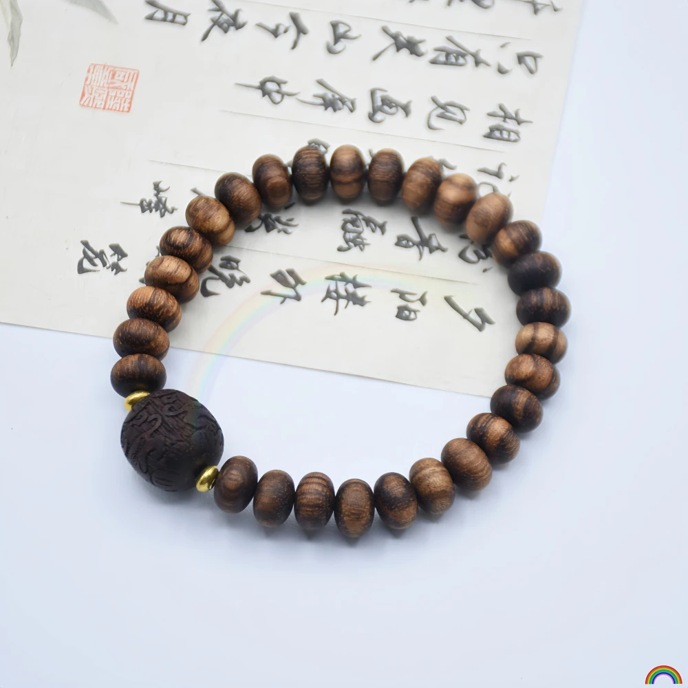 Natural agarwood carving attracts wealth and treasures, bracelet abacus beads, single circle cultural toys, bead jewelry, Rwbuye