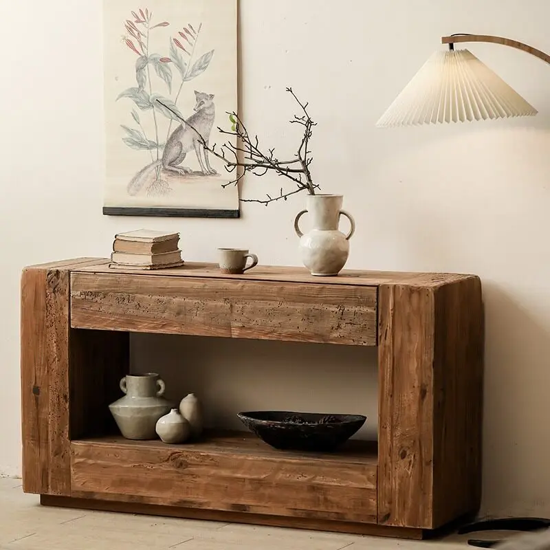 

Retro entrance solid wood dining side cabinet decorative cabinet bed and breakfast living room wall-mounted locker