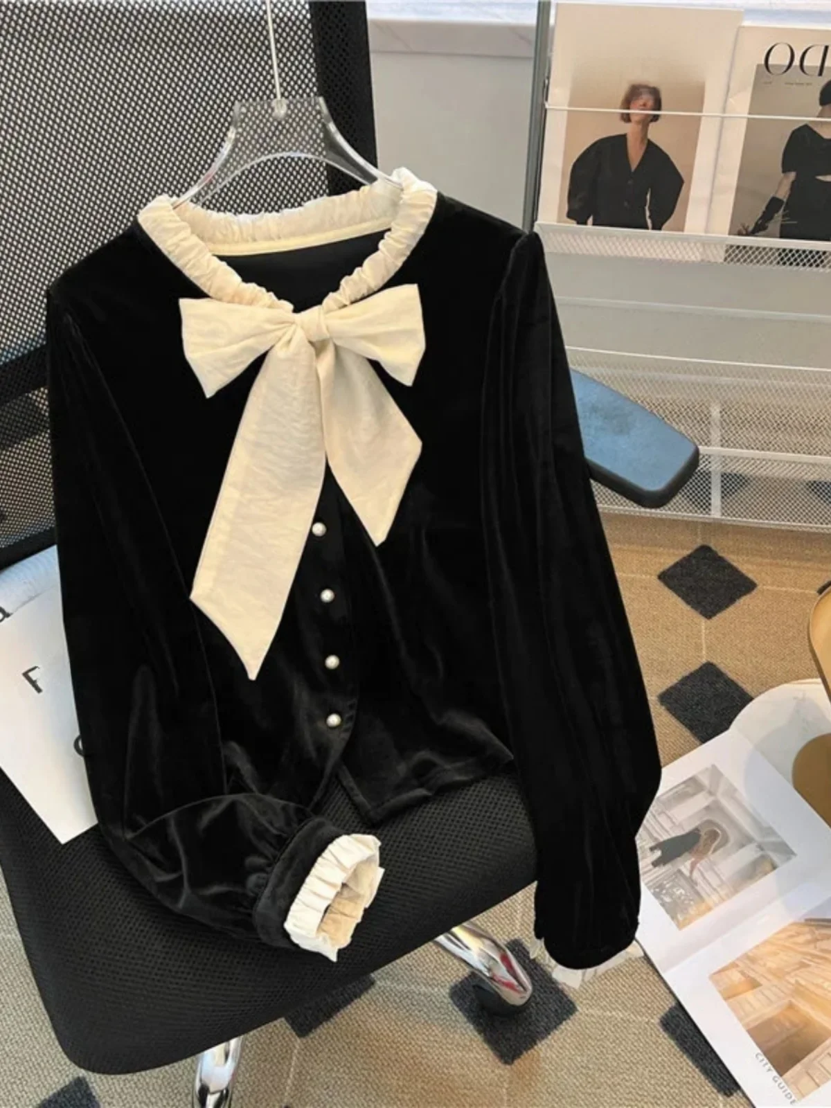 

Hebe Knot Velvet irt Женский ort Sle на одной пуговице, осенне-зимний топ Bla Ele Lady для поездок на работу, прямая трубка...