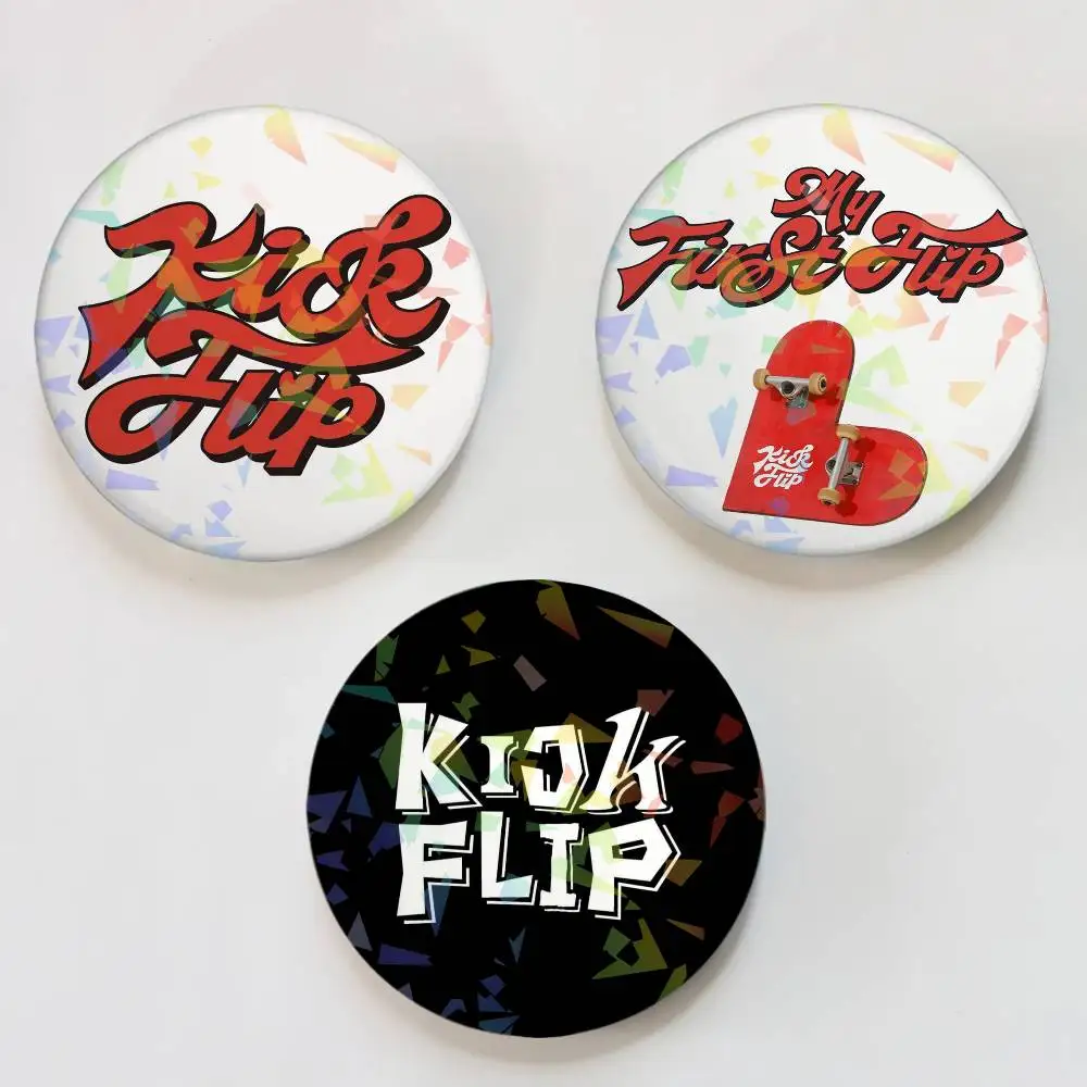 Kpop Fashion Band K-KickFlIp-P Round Badge Lapel Pins for Backpacks Briefcase Laser Brooch Clothes Gifts