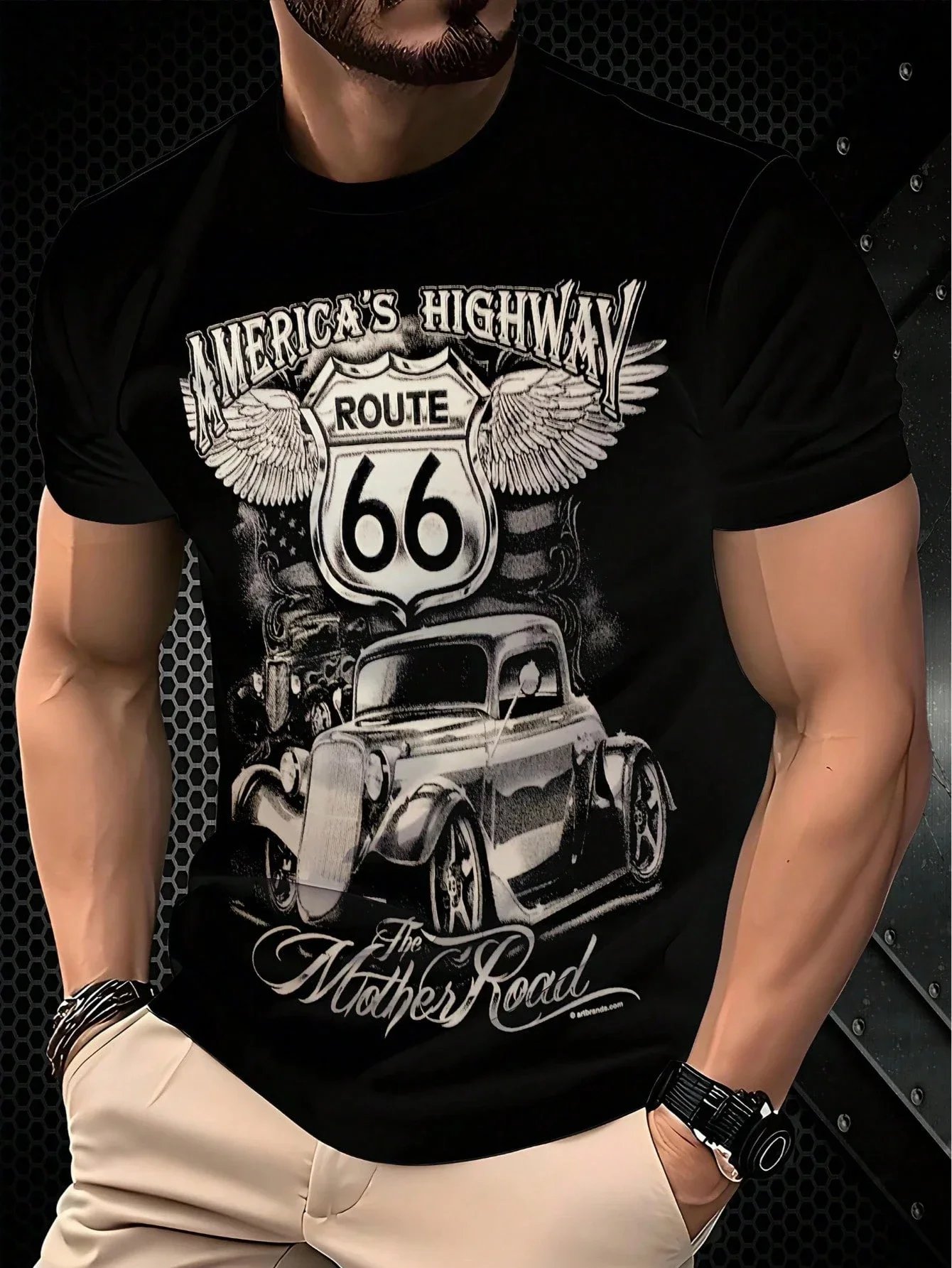 Herren T-Shirt Sommer Neu O-Ausschnitt Vintage Auto Buchstaben 3D-Druck Halber Ärmel Atmungsaktiv Kurzarm Retro Minimalistisch Herrenmode Oberteil