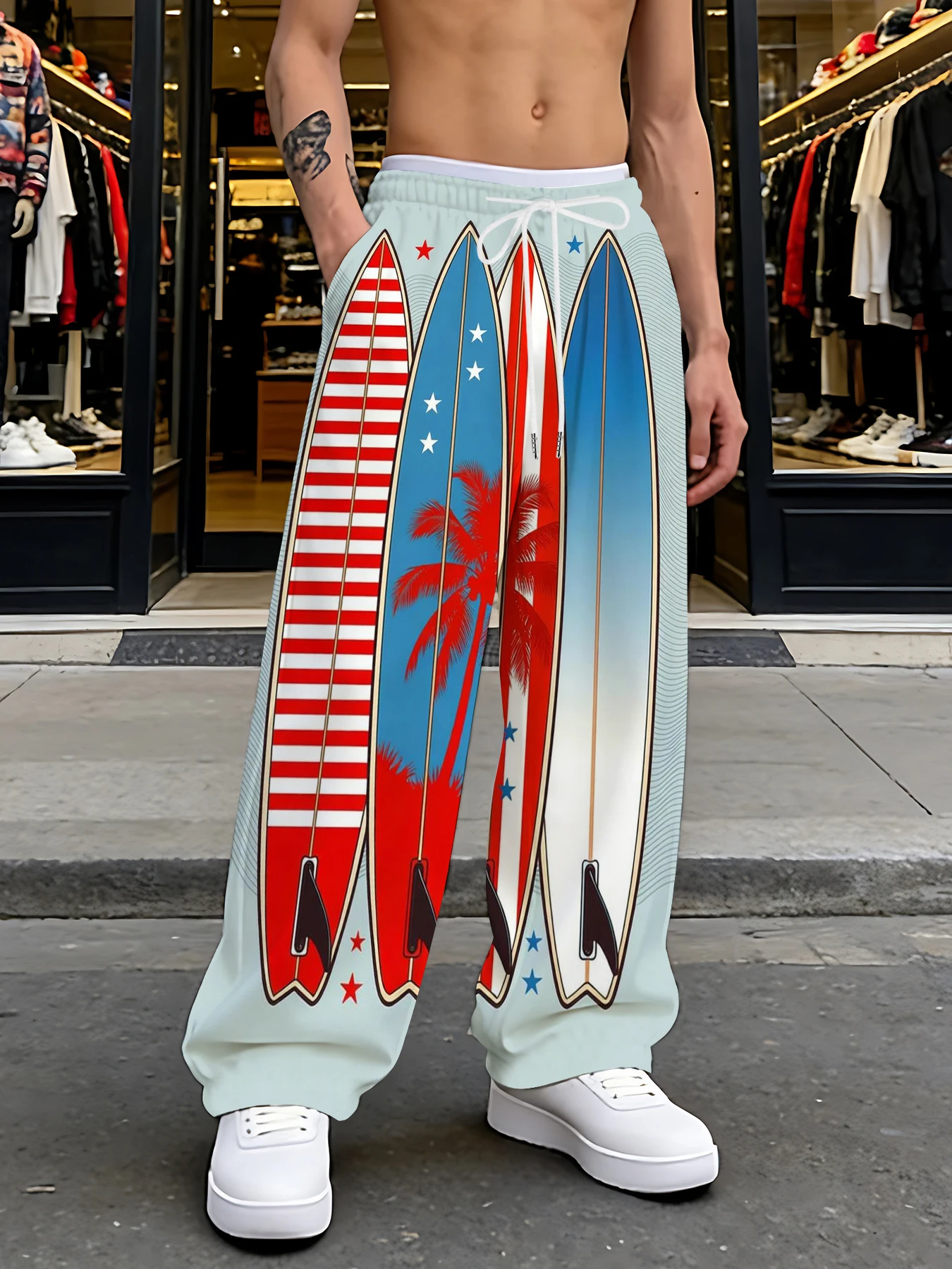 

Men's Printed Straight Leg Pants Abstract Art Design Drawstring Waist Loose Fit Summer Beach Casual Vacation Travel Trousers