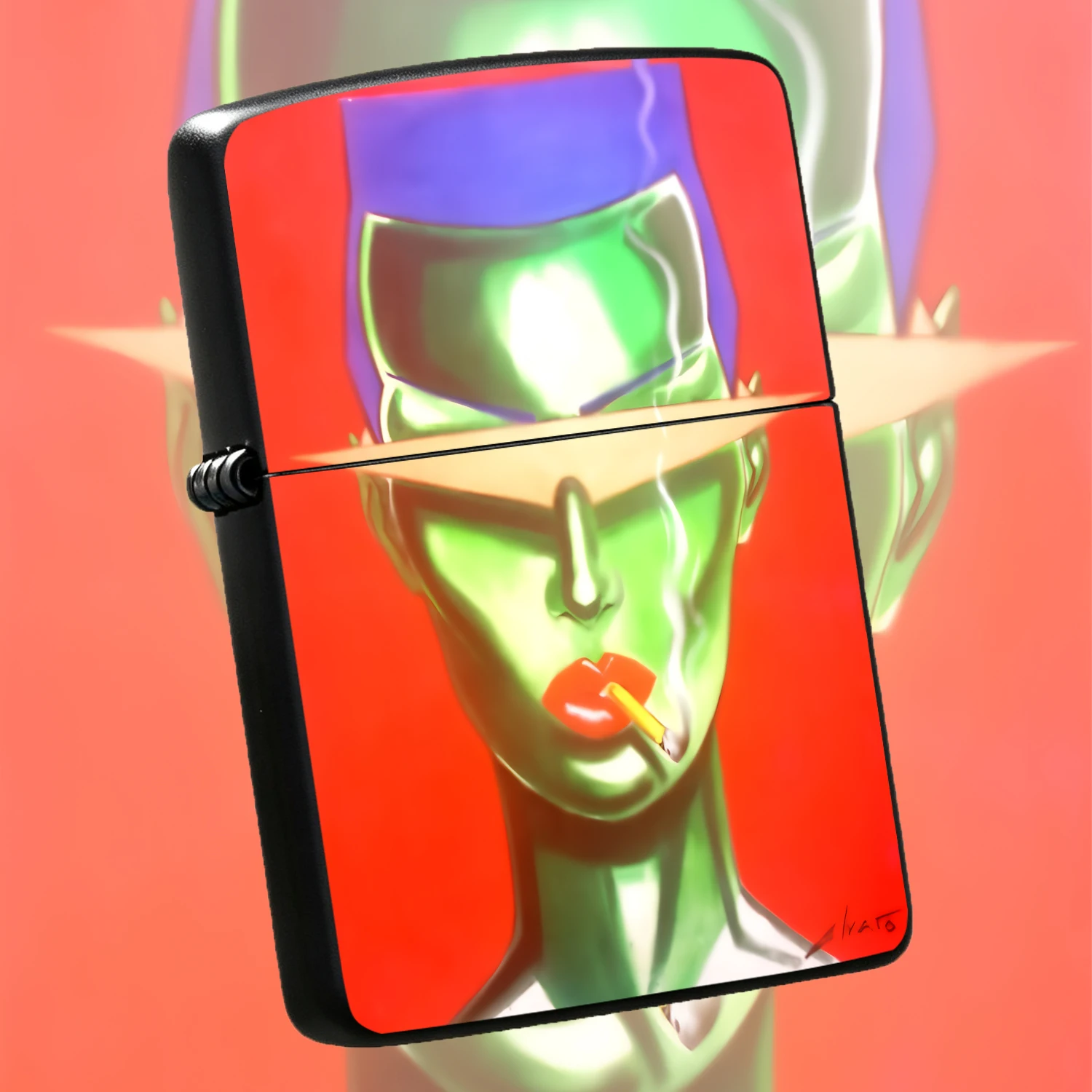 Creative Futuristic Pioneer Portrait Art Lighter, Trendy Artistic Glossy Green Retro Styling Ignition Device, Full Scenario Adaptable Daily Carry Accessory, Eye Catching Unique Decor Piece, Ideal Gift For Art Enthusiasts And Trend Chasers I