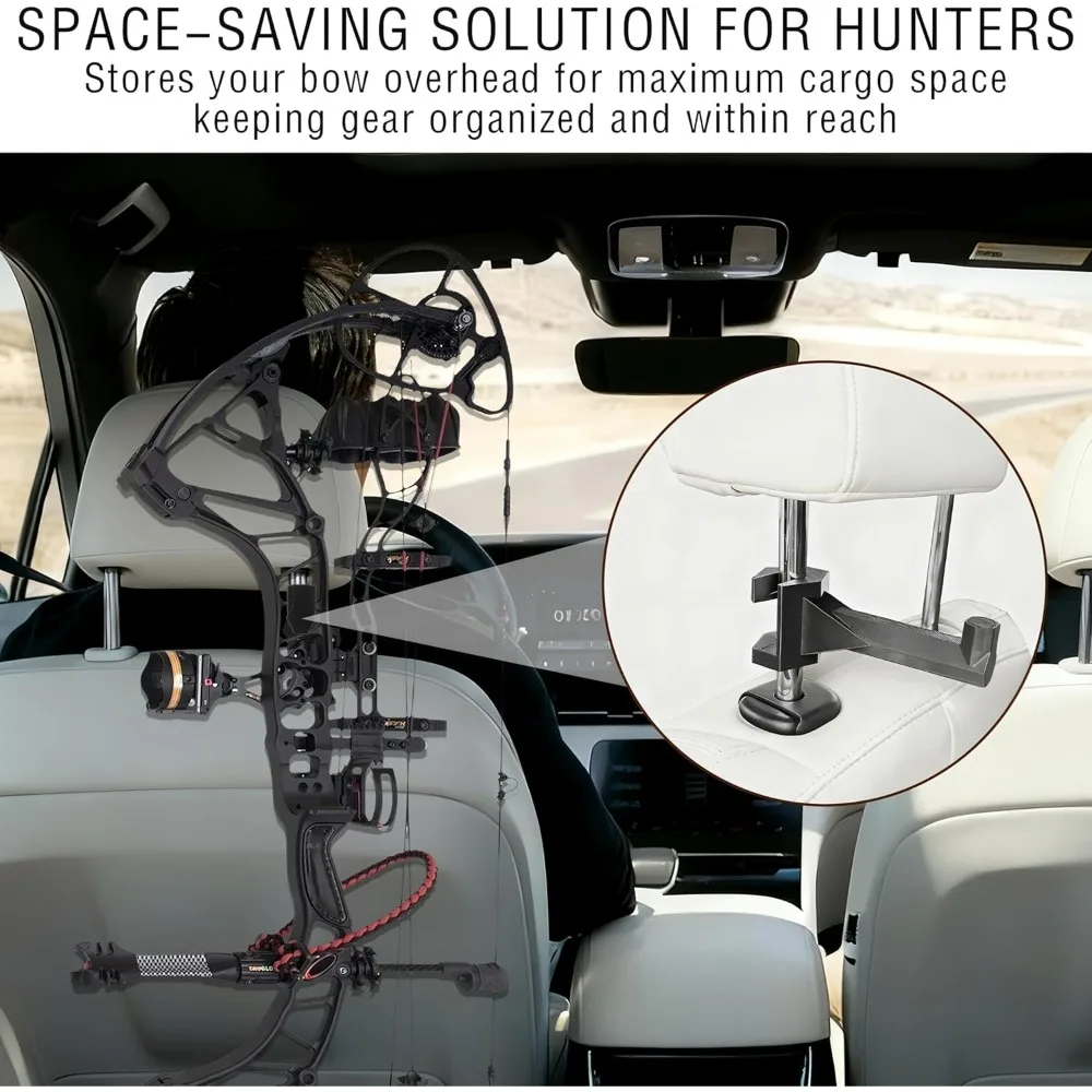 2PC Bow Hanger Truck Headrests Bow Holder Universal Bows Hook Secure Storage Hunting Transport Compound Recurve Bows Portable 5