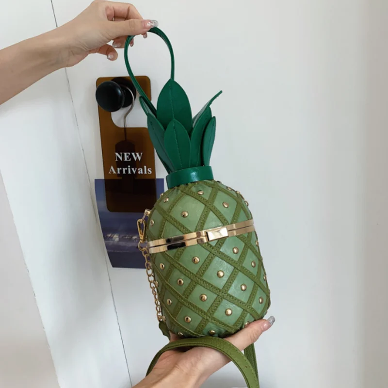 Fashion Pineapple Type Shoulder Crossbody Bag For Women 2024 Luxury Rivet Leather Chain Ladies Messenger Bag Handbag Purse