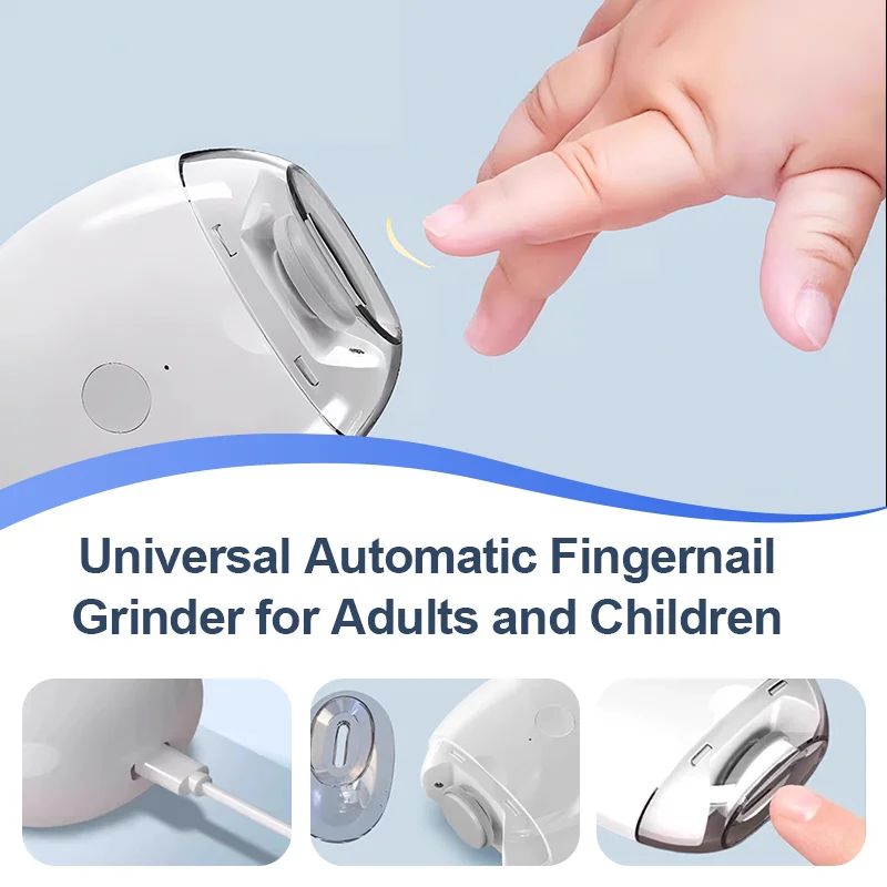 USB-Anti-Spritz-Elektro-Nagelknipser mit LED-Licht, automatischer Polierer für Erwachsene und Kinder, weiß, tragbar – Detail 5