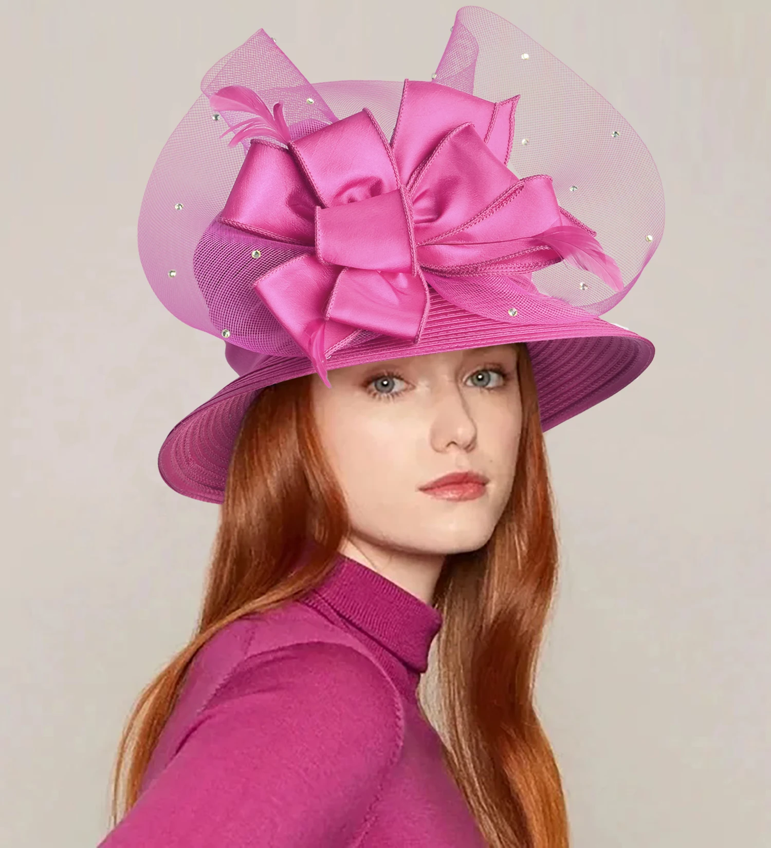 Elegant fashion fancy church hat with bowknot for women 2024 Wedding Hat PP Satin Braid Hat
