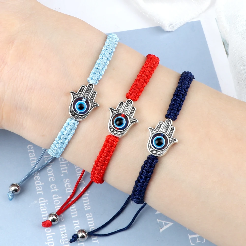 New Prayer Hand of Fatima Evil Eye Braided Bracelet Red Black Color Nylon Thread Lucky Couple Bracelet&Bangles Jewelry Men Women