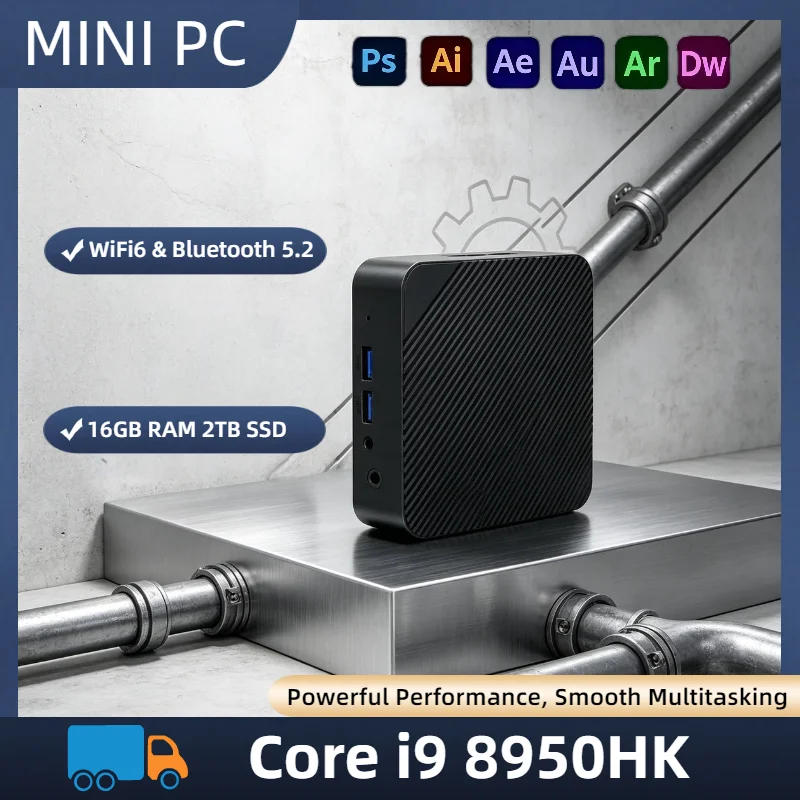 

Intel Core i9-8950HK Desktop PC 16GB DDR4 M.2 NVMe SSD Triple 4K WiFi6 BT5.2 Silent Cooling Office Computer