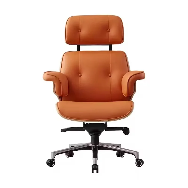 Modern Simple Swivel Chair Home/Office Genuine Leather Boss Reclining Computer Chair Adjustable Lift Headrest Extendable Steel