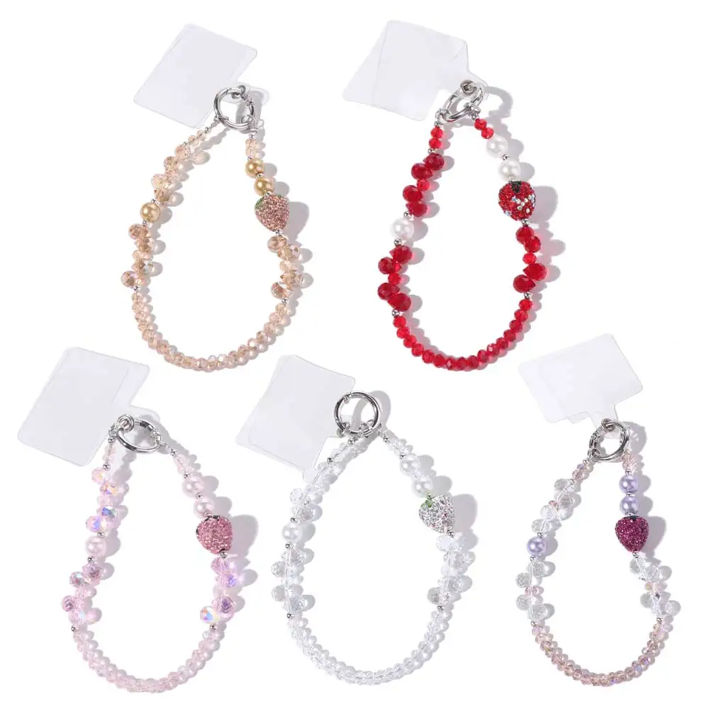 With Clip Strawberry Crystal Pendant Short Anti-lost Bling Strawberry Phone Chain Light Luxury Style Jewelry