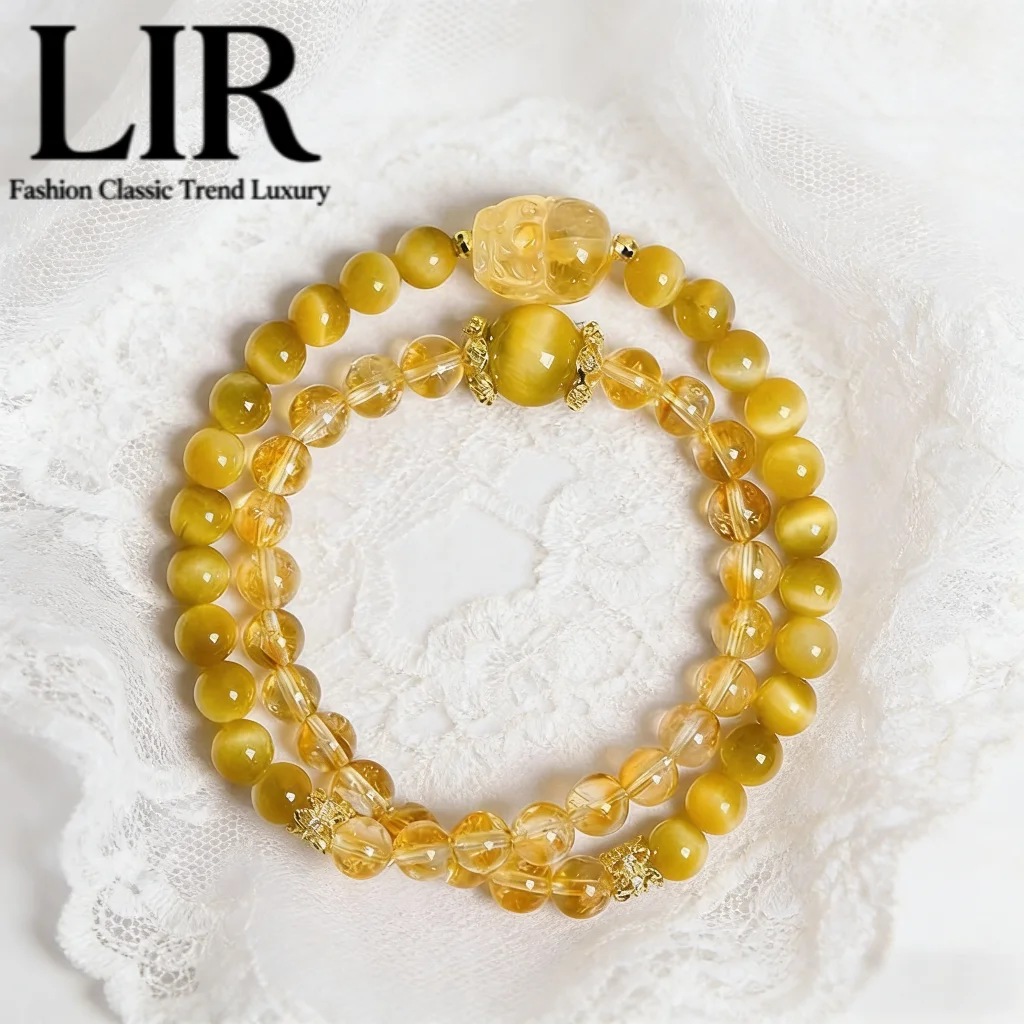 

Браслет LIR из натурального цитрина Pixiu: тигровый глаз с двойной петлей, роскошный уникальный фэн-шуй, богатство, карьерь, удача