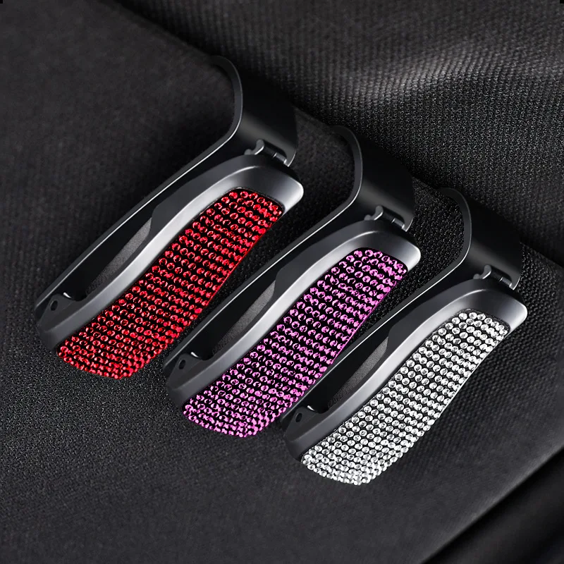 Universal Car Sunglasses Holder Card Ticket Holder Pen Case Glasses Clip Sun Visor Car Accessories Diamond Multi-function Clip