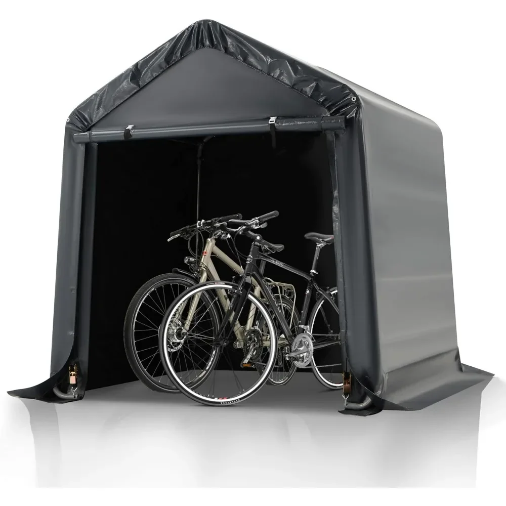 6x6ft Heavy Duty Outdoor Storage Shed with Rolled up Zipper Door Carport Canopy for Bikes Motorcycles Outdoor Tools Garages